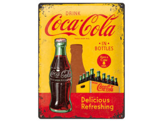 Plåtskylt Coca-Cola Bottles Gul