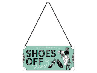 Plåtskylt 10x20 Hänge Shoes Off