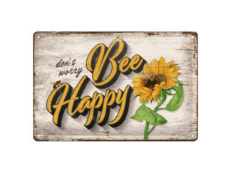 Plåtskylt Bee Happy 20x30