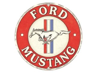 Plåtskylt Rund Ford Mustang Stripes 35 cm