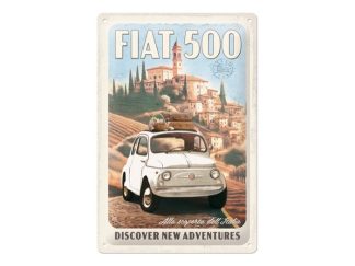 Plåtskylt Fiat 500 Discover New Adventures 20x30